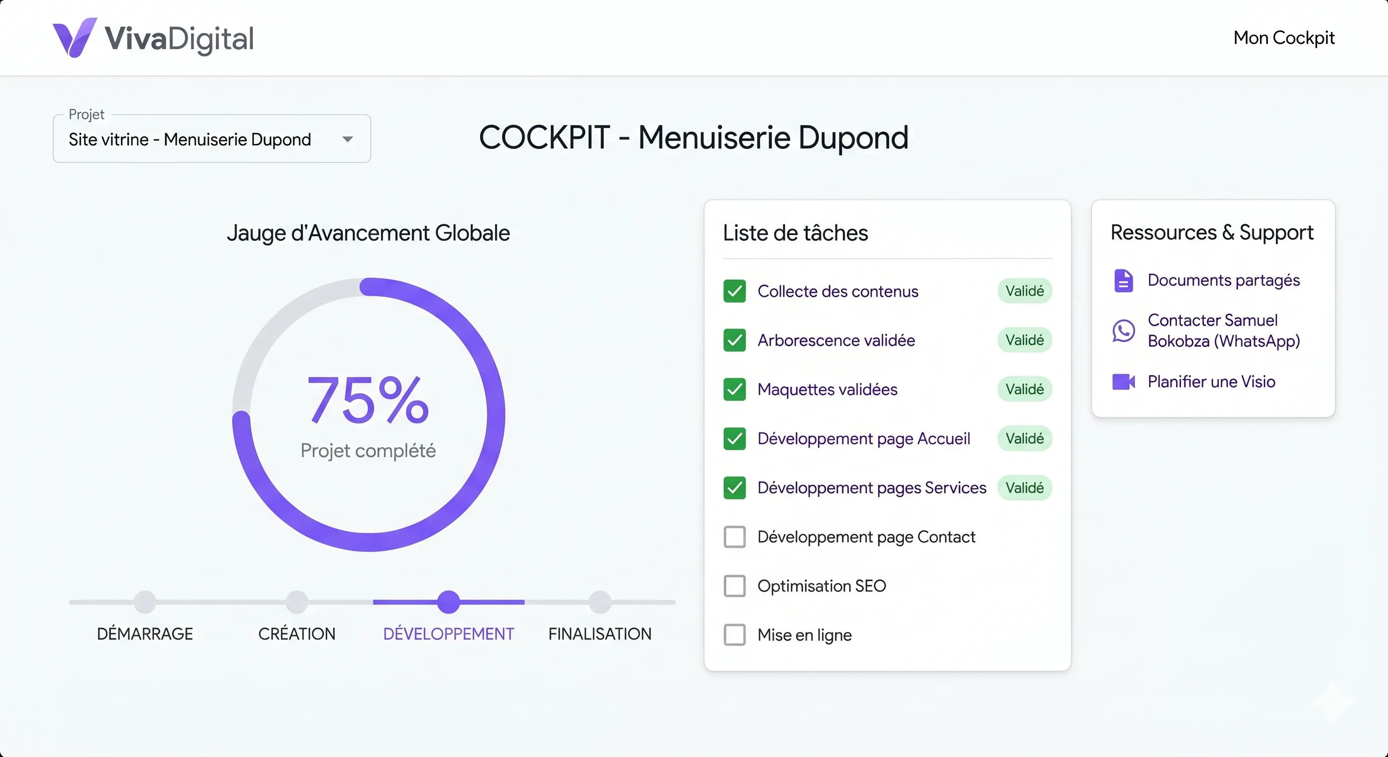Dashboard client et suivi de projet